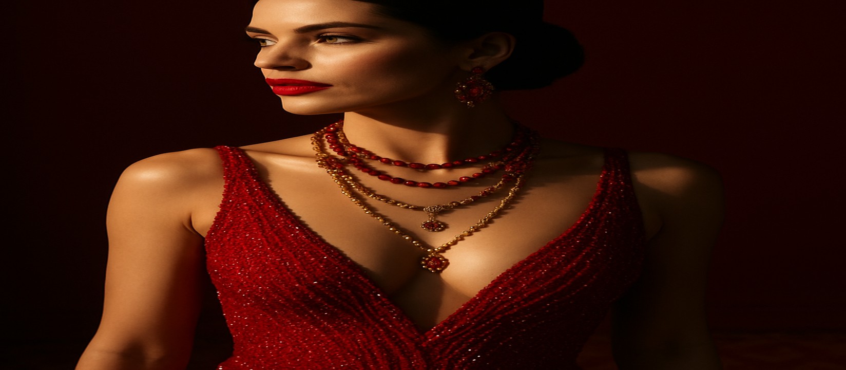 গেমিং প্ল্যাটফর্মের টেবিলে লাল পোশাক পরা একজন নারী খেলার সহকারী